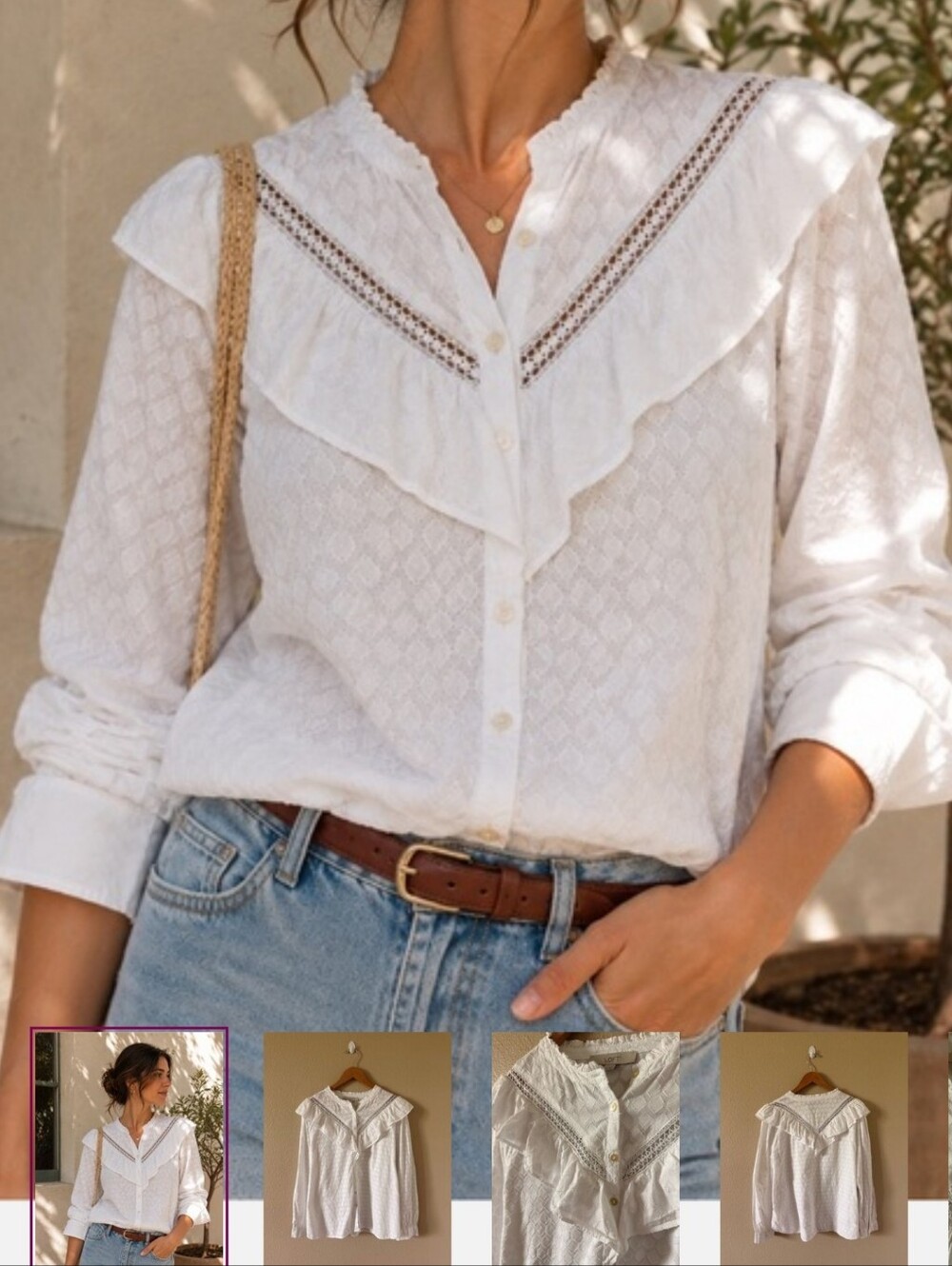 2/$20 LOFT XL Cotton Ruffle Button-Up Blouse